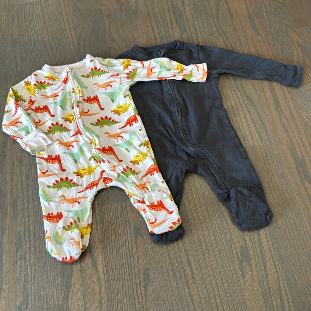 Old Navy Dino & Blue Unisex Sleep & Play One-Piece 2-Pack- 6-9M